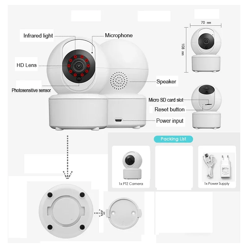 Icsee Security Protection Smart PTZ Mini Wifi Survalance Camera Indoor CCTV Video Burglar Cameras With Auto Tracking Iptv JIENUO