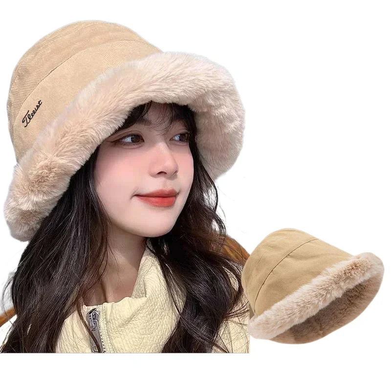 

2023 Golf Wear Women Golf Hat Children's Autumn Winter Plush Golf Plush Basin Hat Leisure Lamb Hair Big Head Waist Fisherman Hat