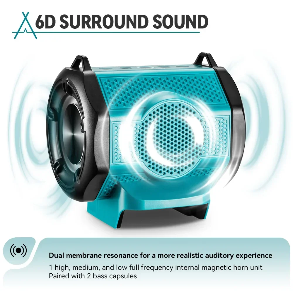 Amplificateur de haut-parleur Bluetooth sans fil, son surround MTHouse6D, sangle initiée, batterie Makita 18V