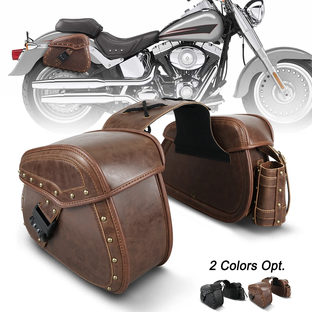NICECNC PU Leather Universal Motocycle Side Saddle Bags Saddlebags