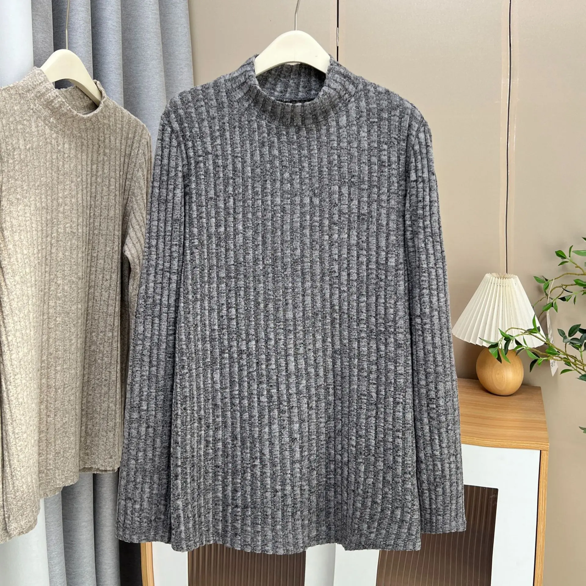 XXXXL Fashion Plus Size Women's T-Shirt New Autumn And Winter Casual Mock Neck Brushed Warm Long Sleeved Base Inside Tops 1747