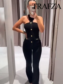 بلوزة مثيرة بدون أكمام بتصميم أزرار ورقبة مكشوفة الظهر وغير رسمية 1