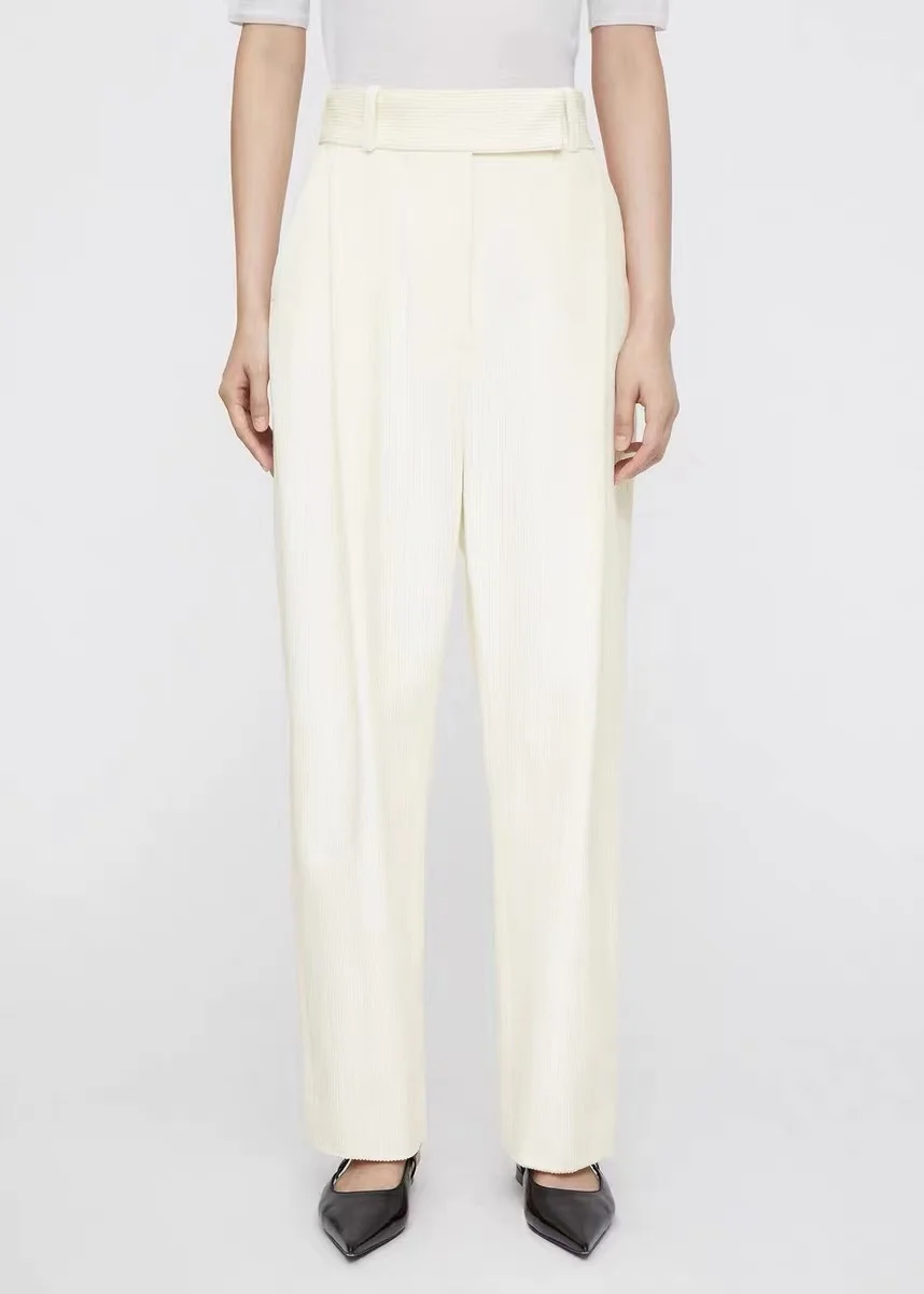 

T0teme Autumn/Winter Women Pants Corduroy Trousers Wide Leg Two Color High Waist Button Fasten Office Lady Casual