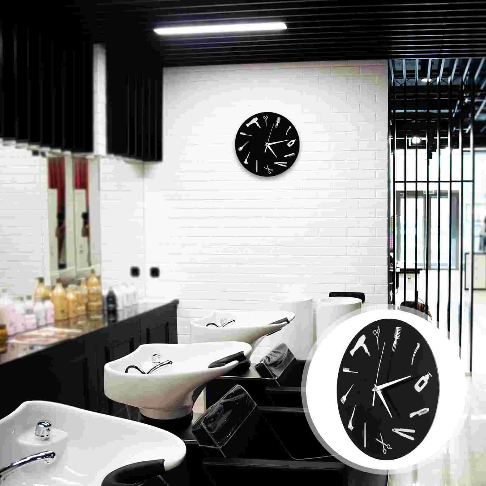 

Wall Clock Decor Cartoon Beauty Hair Salon Operated Round Acrylic Ornament Decoration Child Vintage