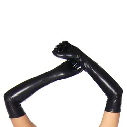 Long Gloves In Leather Optics One Size Black - Black