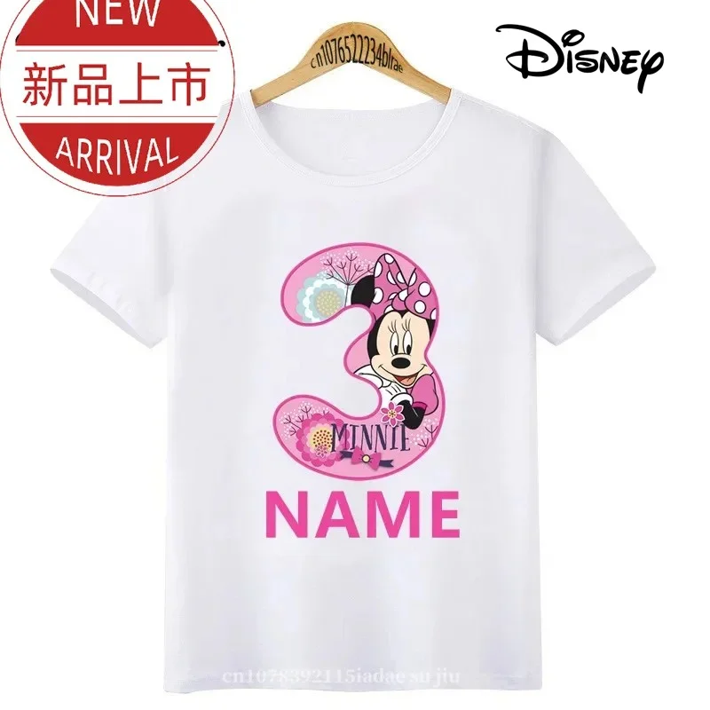 Minnie Mouse Number Bow Graphic T Shirt Kids Clothes 1 2 3 4 5 6 7 8 9 Years Birthday Baby Girls Party T-Shirts Boys Tops 3