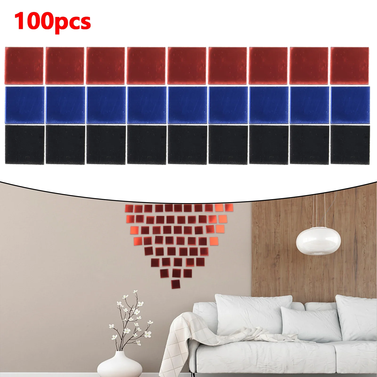 100PCS DIY Square Disco Ball Glass Mirror Stickers Self-adhesive Wall Decal For Kitchen Bathroom Bedroom Decorating 10x10mm