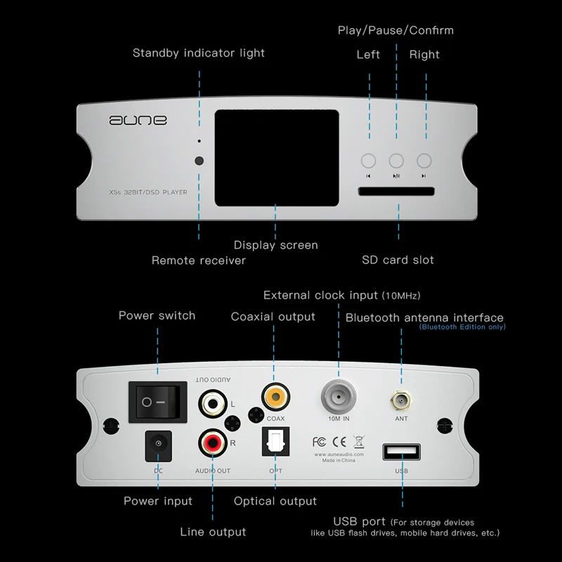 AUNE X5s 8th Anniversary Edition Music Digital Player Bluetooth Decoder Turntable HIFI Lossless DSD High Quality Media Music digital audio player
