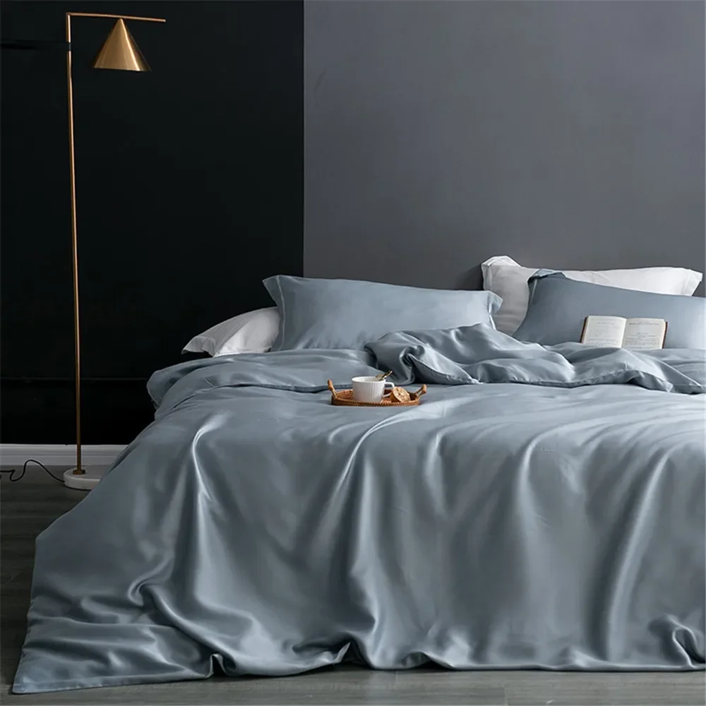 

Sondeson Luxury Nature 100% Pure Silk Bedding Set Blue Gray Queen King Duvet Cover Flat Sheet Or Fitted Sheet Pillowcase Bed Set