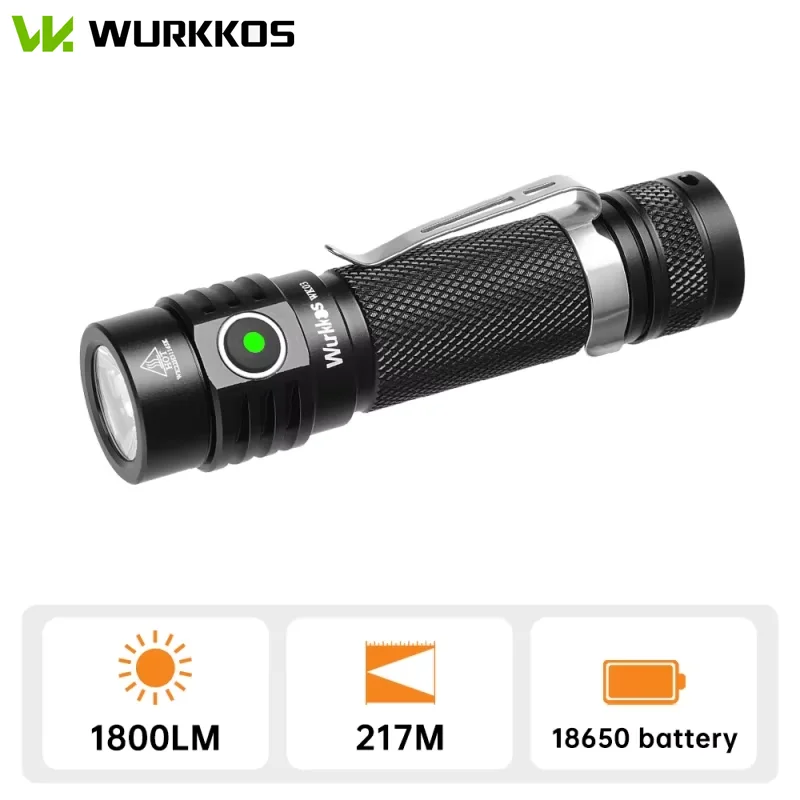 Wurkkos-LED懐中電灯wk03LED,18650トーチ,1800ルーメン,ライト