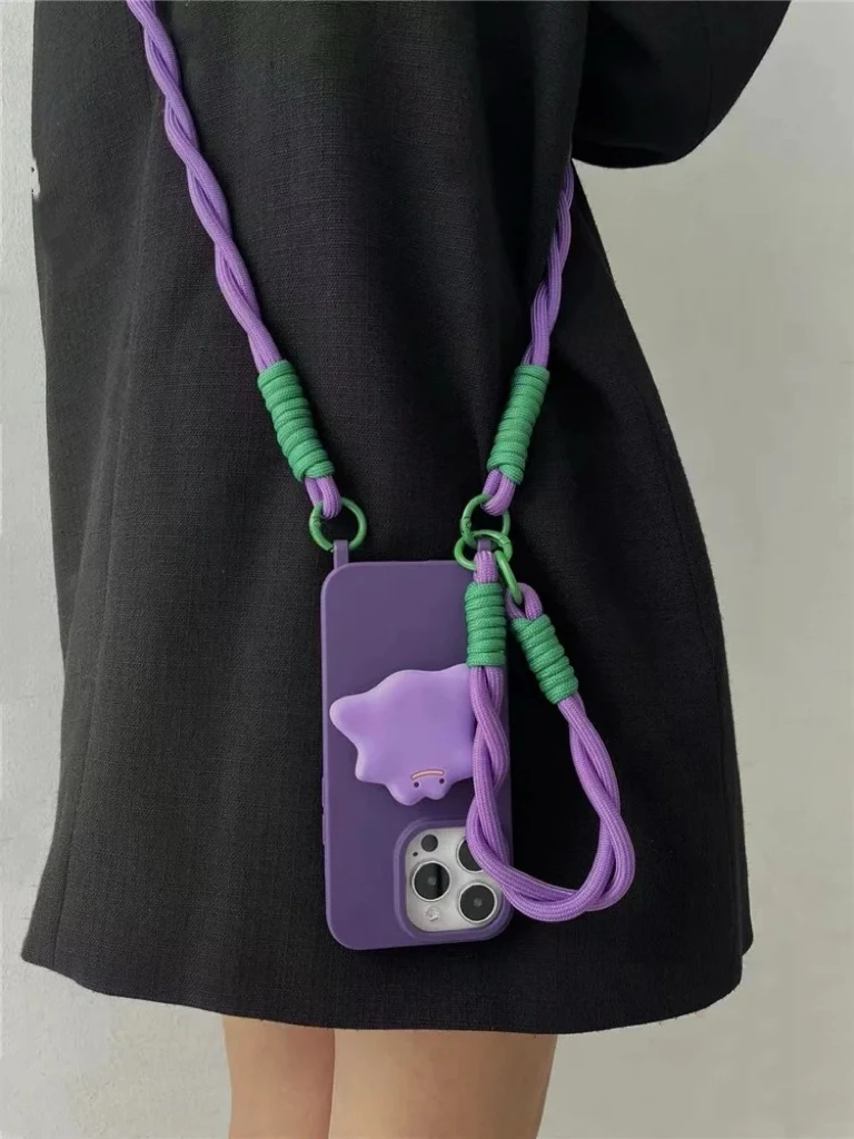 Cartoon Wrist Strap Crossbody Phone Holder Necklace with Silicone Cover