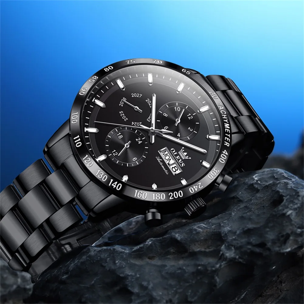 OLEVS Top Brand Luxury Black Steel Watch Men Sports Watches Military Automatic Mechanical Male Wrist Watch Clock Man Relogio