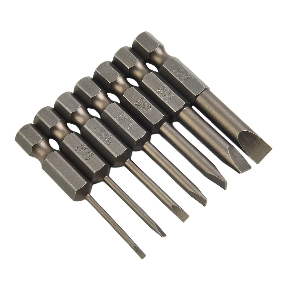 7 Stück 50 mm Flachkopf-Schlitzschraubendreher-Bit 1/4 Zoll Sechskant-Magnetschraubendreher-Bits Handwerkzeuge SL1.6 2.0 2.5 3.0 4.0 5.0 6.0 – Detail 4