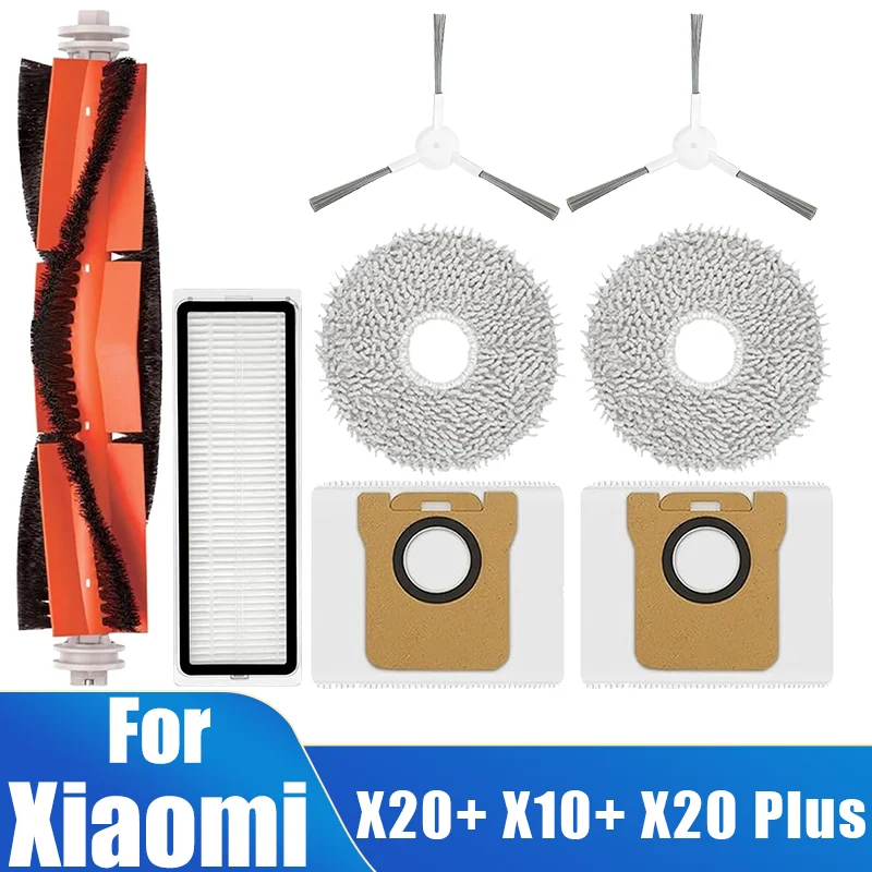 Vacuum Cleaner Accessories For Xiaomi Robot Vacuum X20+ X10+ X20 Plus X10 Plus Parts Main Side Brush Hepa Filter Mop Cloth Dust Bag Replacement