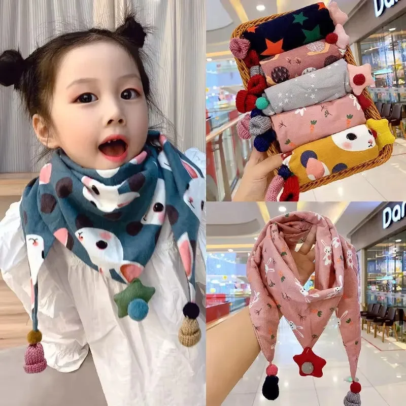 Autumn Winter Warm Triangle Baby Scarf Outdoor Windproof Cotton Neckerchief Kids Mouth Towel For Boys Girls Children's Scarf