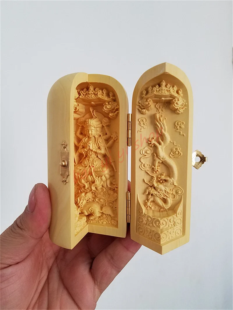 Yuanming doum Tianzun boxwood fine carving three open shrine / Doumu Yuanjun,  Exquisite Taoist articles 3
