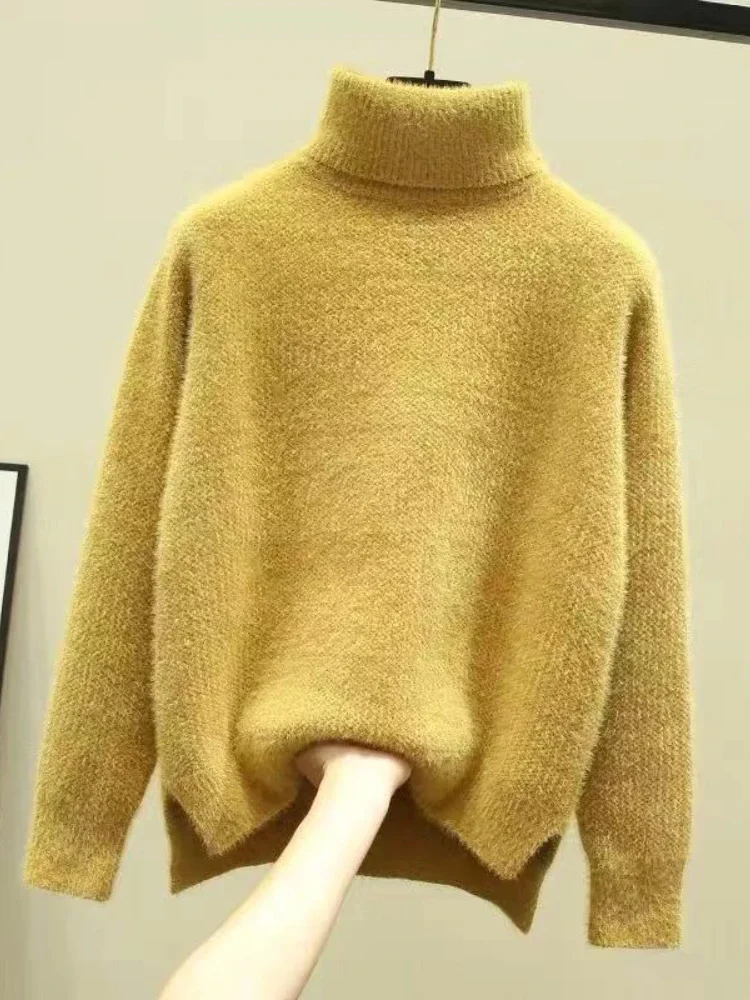

Korean Fashion Women's Turtleneck Sweater 2023 Autumn Winter Warm Knit Pullover Long Sleeve Top Knitwear Jumper Female Clothing