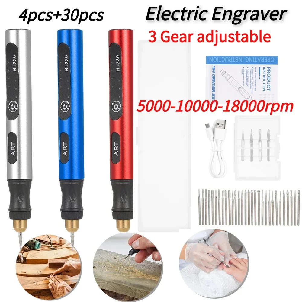 

USB Electric Engraver Pen Set Cordless Rotary Tool Kit Woodworking Engraving Pen DIY For Jewelry Metal Glass Mini Wireless Drill