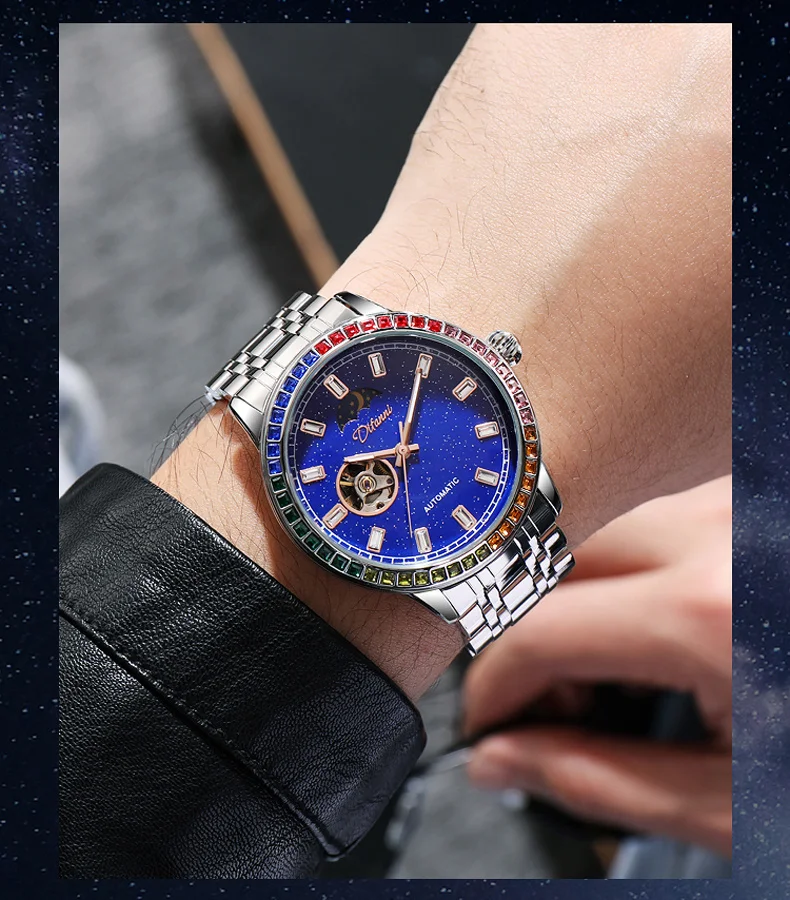 Skeleton Automatische Tourbillon Mechanische Herrenuhr 3Bar Wasserdicht Leuchtende Sonne Mond Sterne Neue Luxusuhr Reloj Hombre_voghion.com