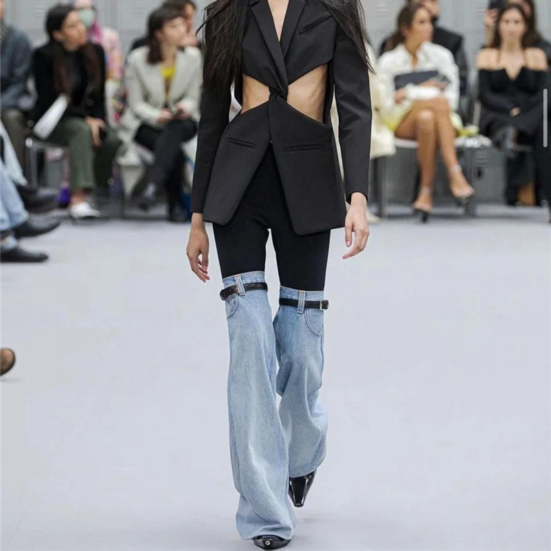 

Women's Fashion High Waist Straight Jeans Casual Loose Patchwork Multicolor Denim Wide Leg Pants Spring 2023 Streetwear Female