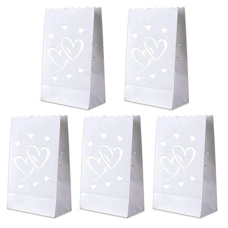 Bolsas luminarias blancas con corazones, bolsas para velas a las llamas, luminarias de té para boda, Día de San Valentín, 50 Uds.| | - AliExpress