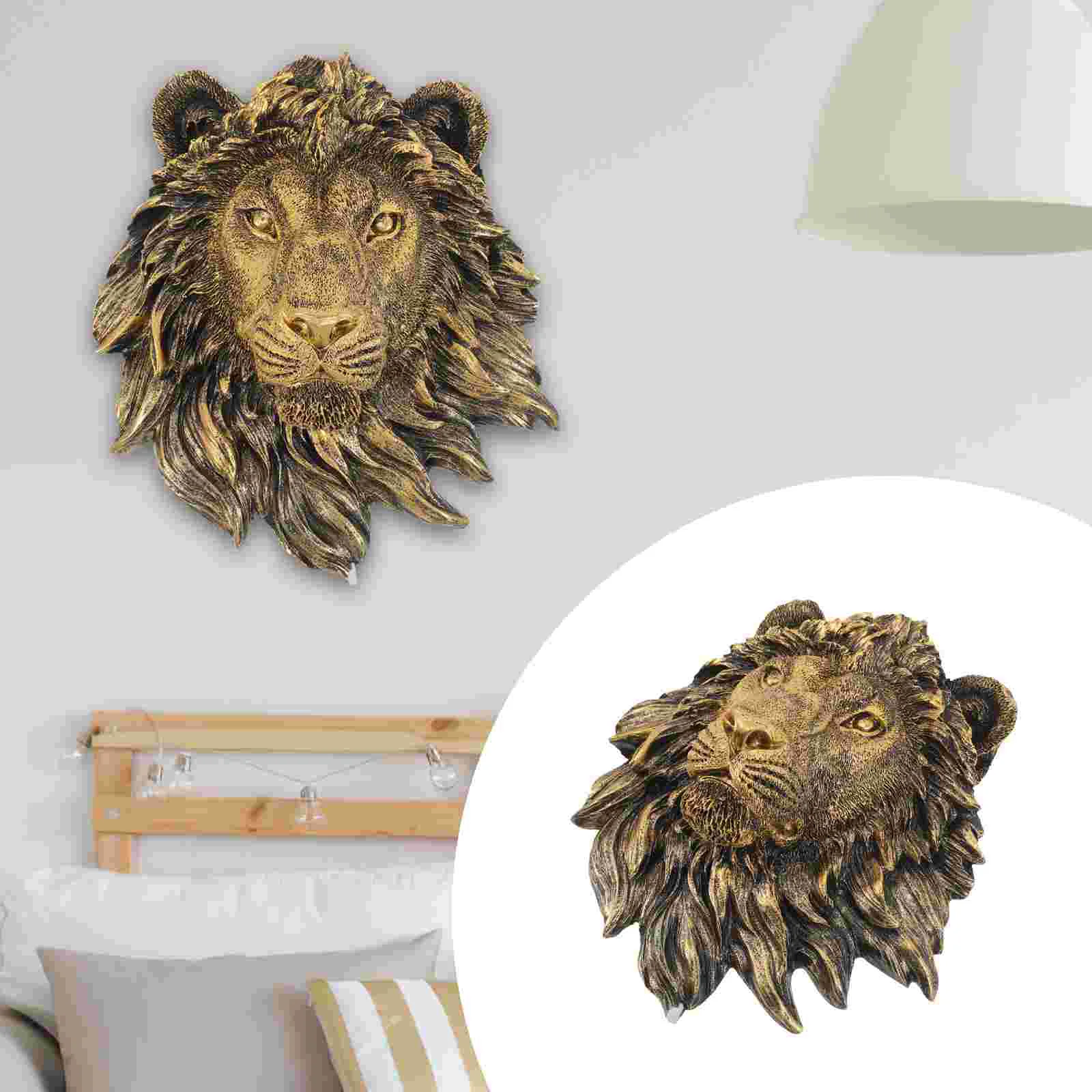 

Animal Wall Sculpture Imitation Copper Lion's Head Bathroom Decorations Scene Pendants