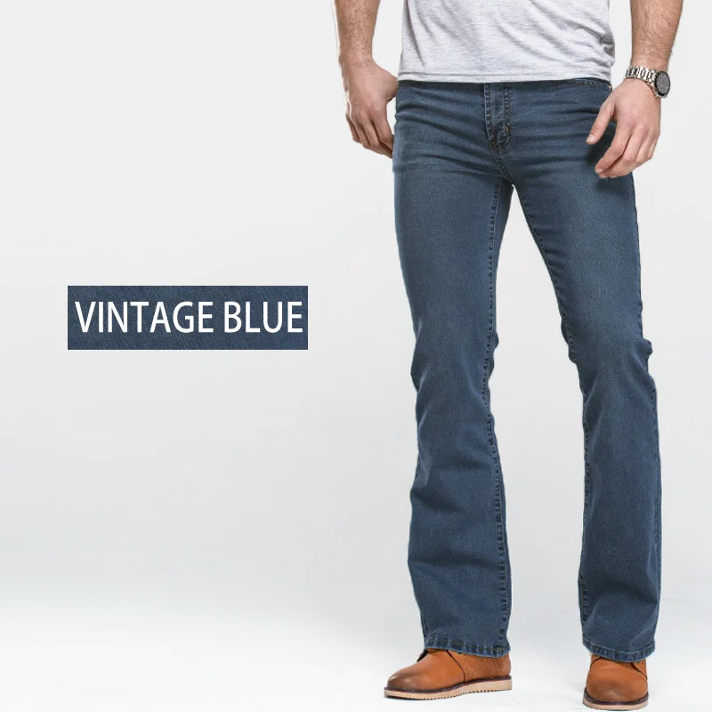 Pantalones vaqueros con de bota para hombre, Vaqueros elásticos de diseño clásico, color azul y ligeramente acampanados - AliExpress