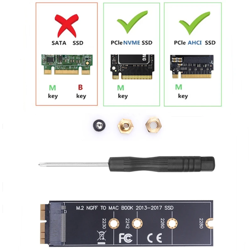 

M.2 NVME SSD Convert Adapter Card for MacBook Air Pro Retina 2013-2017 NVME/AHCI SSD Upgraded Kit For A1465 A1466 A1398 A1502 M2