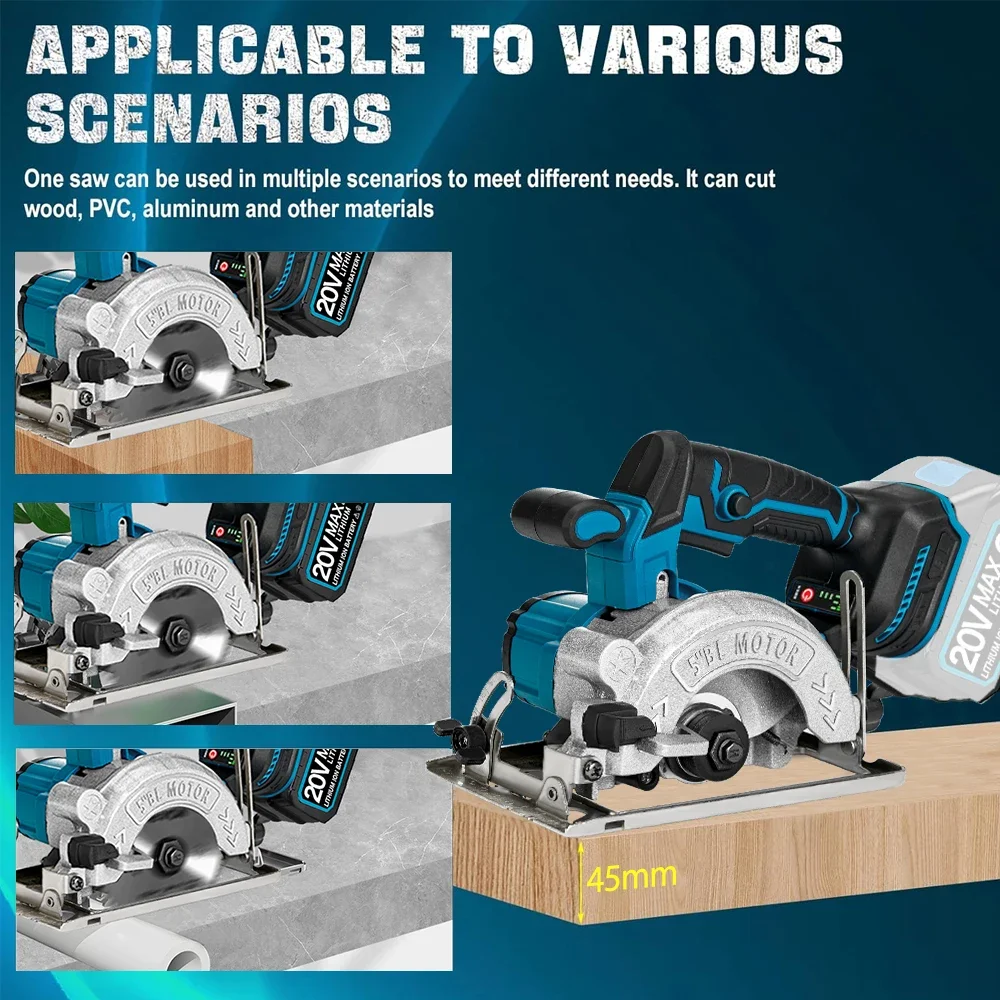 5 Inch 125MM Brushless Electric Circular Saw Hand Push Saw Multifunctional Woodworking Cutting Tool for Makita 18V Battery