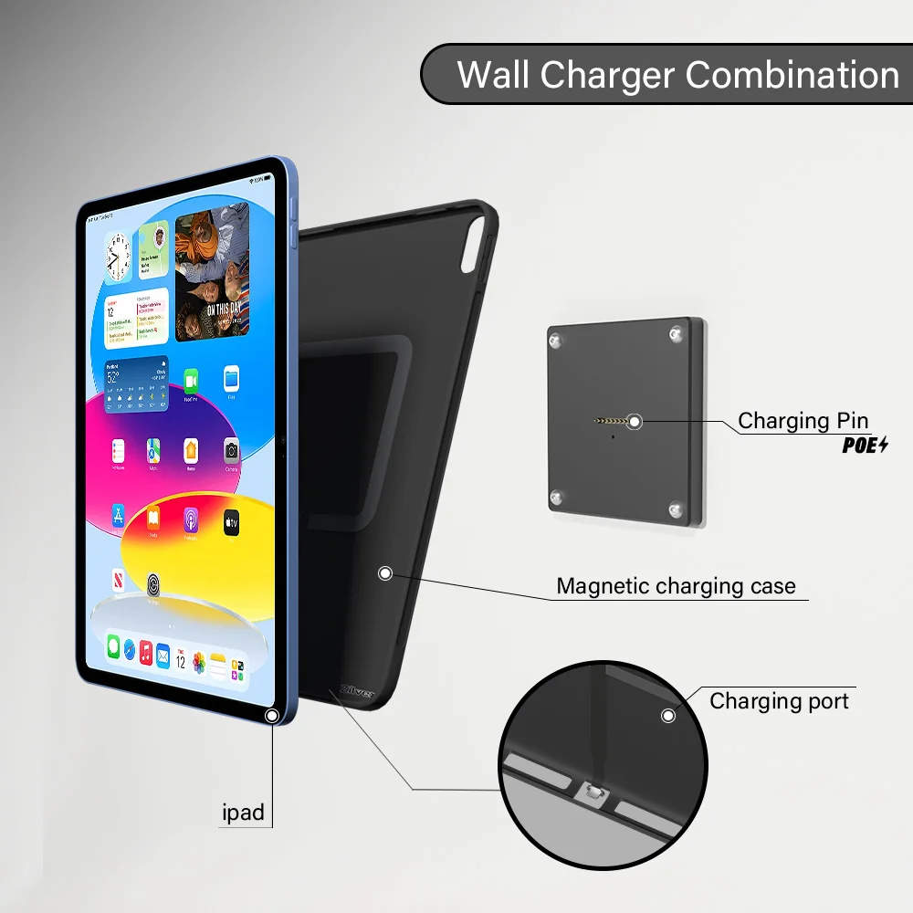 POE Magnetic Wall Mount with Charging Case Holder Support iPad
