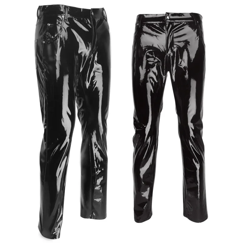 Description Picture 5 of itemNEW Mens Faux Leather PVC Pants Clubwear Black Slim Fit Nightclub Dance Party Trousers Motorcycle Ridding Pants For Male