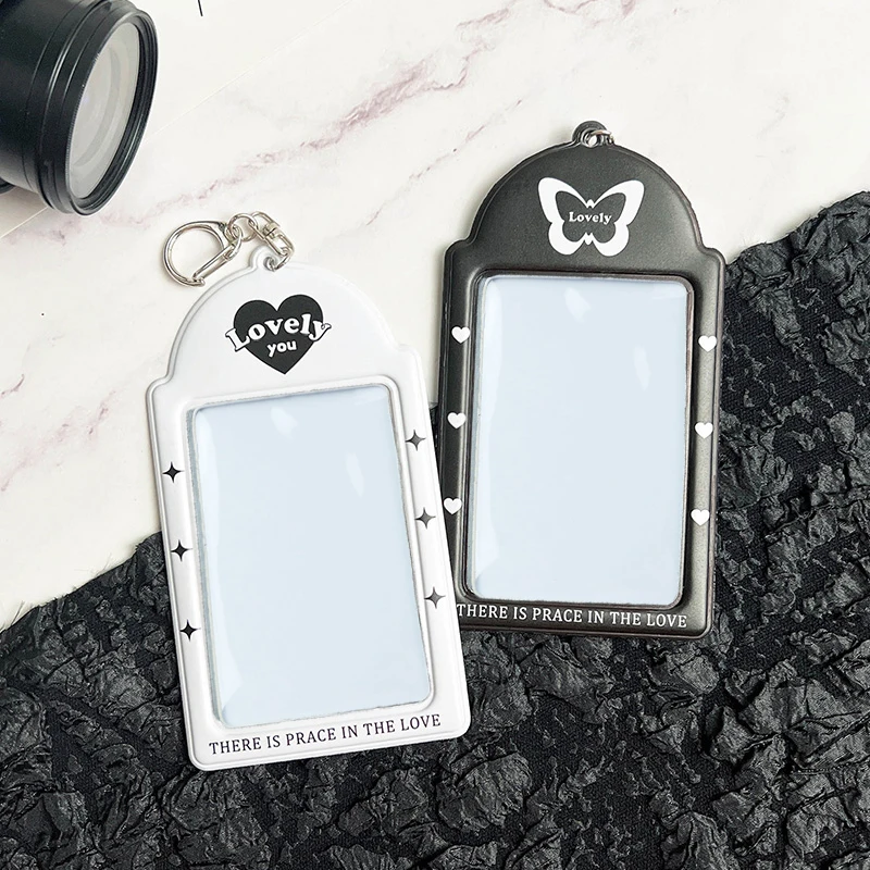 Lovely Butterfly Love Photocard Holder Keychain Kpop Idol Photo Sleeve ID Card Cover Student Girl Bag Pendants Korean Stationery