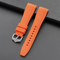 Premium Curved End Silicone Watch Strap - Soft Rubber Wristband - 20mm (Orange)