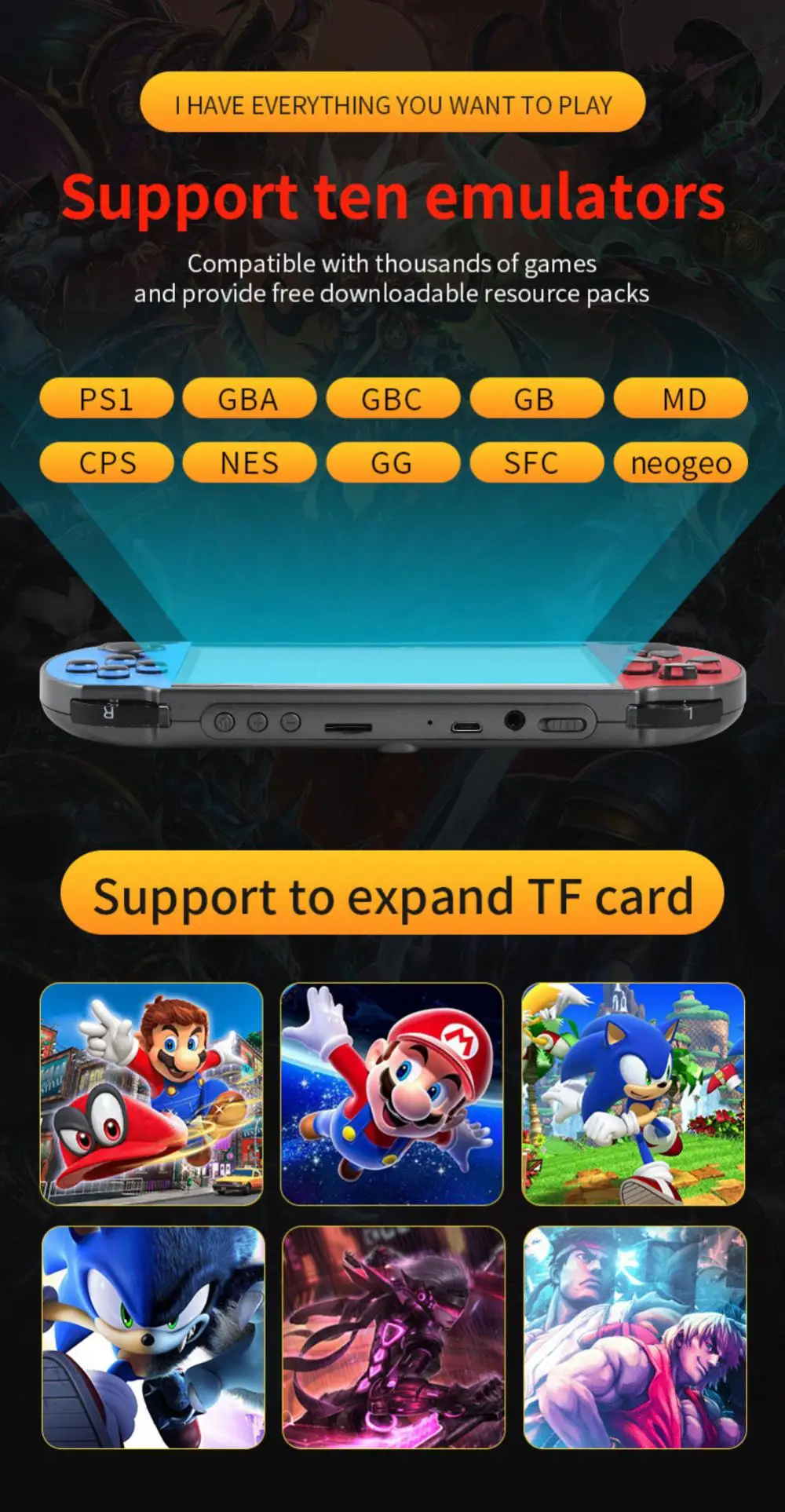 Handheld Game Console 4.3inch Display 128bit Nostalgic 8G Double-rocker Classic Game Retro Mini Handheld MP5 Video Game Console