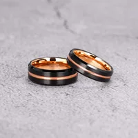 Tigrade Men Ring 8mm 6mm Black Tungsten Ring Luxury Jewelry With Rose Gold Color Wedding Band Men Tungsten Rings bague homme 2