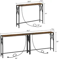 2 Pack Narrow Sofa Table with Charging Station, 39.4" L X 5.9" W X 29" H, Skinny Console Table, Long Entryway Table, Hallway 2