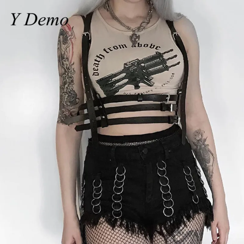 

Y Demo Punk Rock Layers Buckle Adjustable Belt Women Casual Strap Leather Body Harness Nightclub Performance Accessory