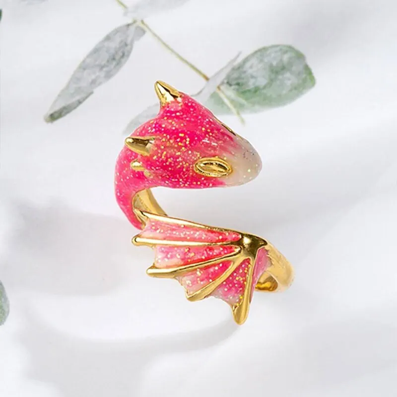 Couples rings finger ring adjustable rings animal ring pink blue two dragon self-regulate