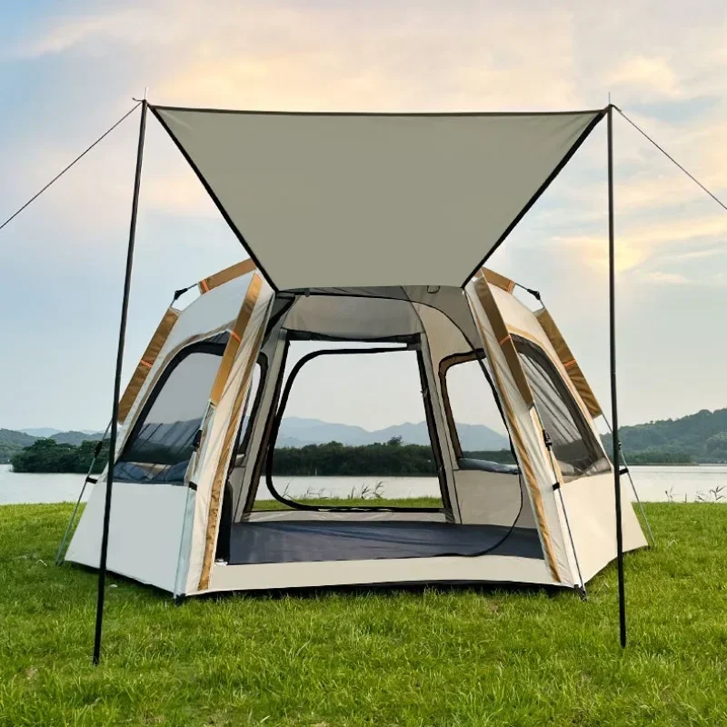 

Tent Outdoor Portable Hexagonal Folding Fully Automatic Quick Opening One Room One Hall Ventilation Park Camping Tent Skycover