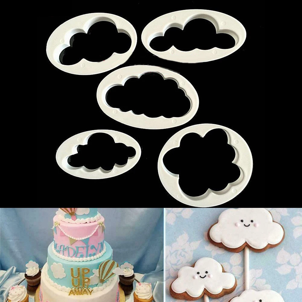 

Brand New Mold 5pcs Baking Cloud Shape Cookie Cutter Decorative Fondant For Cake Made Plastic Spare Parts Tools