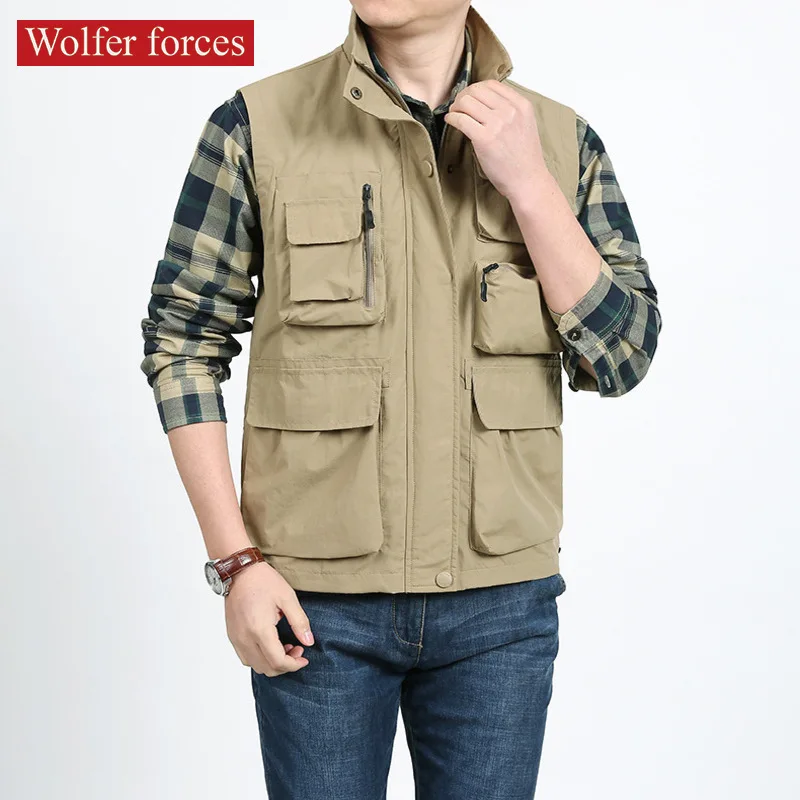 Men's Clothing Tactical Vest Waterproof Motorcyclist Fishing Wear Cardigan Military Fashionable Bigsize Tools Pocket