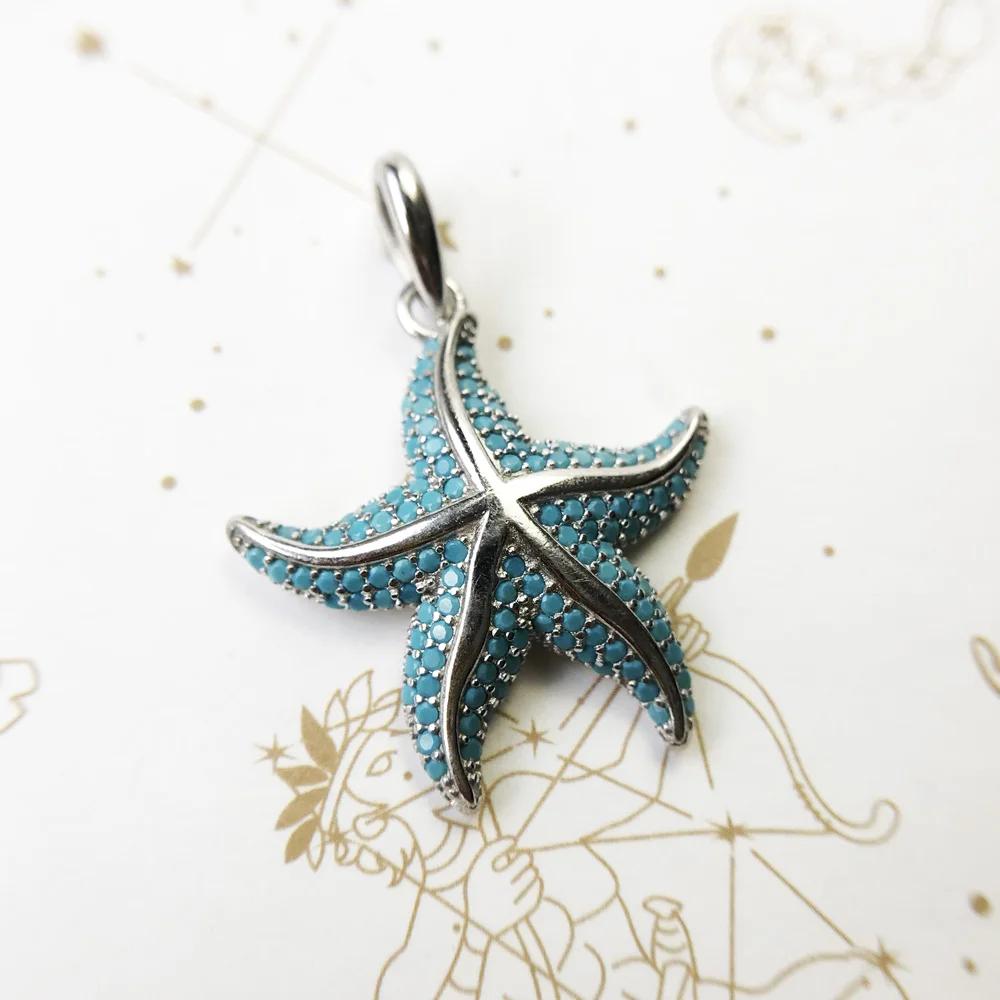 Charm Pendentif Argent Etoile de mer Bleu