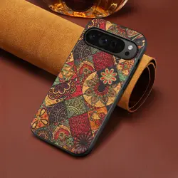 Luxury Flower Design Cork Fabric Phone Case with Synthetic PU Leather Soft Cover for Pixel8 (Autumn Yellow)