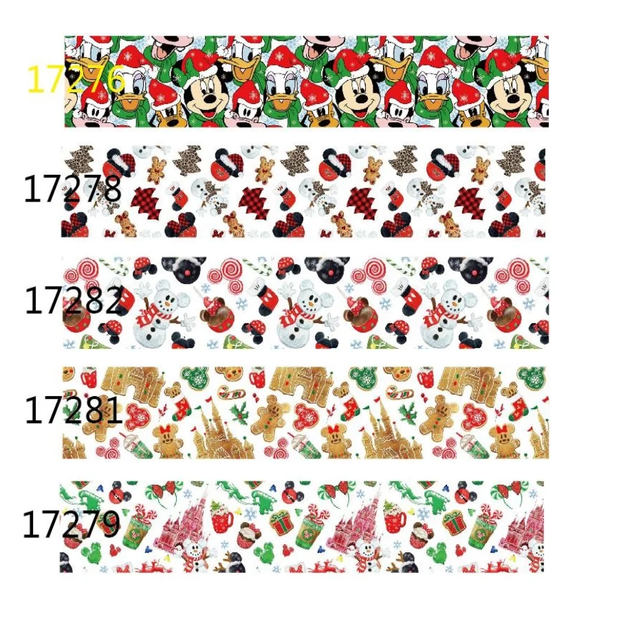 

Disney Christmas Decoration Mickey Mouse Ribbon Printed Grosgrain Ribbon 25mm 10yards DIY for Holiday Party Gift Crafts Bows