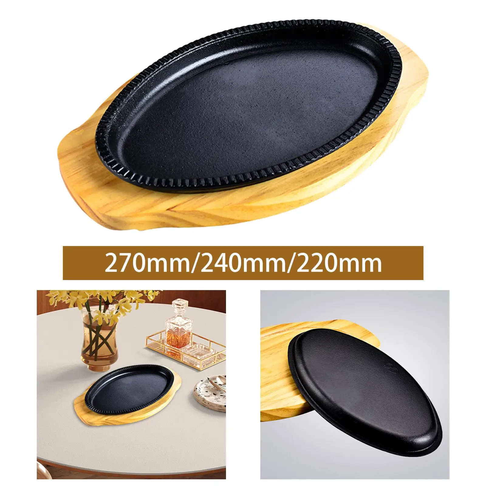 Steak Fry Plate Oval Shape Server Platter Fajita Sizzling Pan Sizzling Steak Plate Set Teppanyaki Grill Pan for Home Restaurant