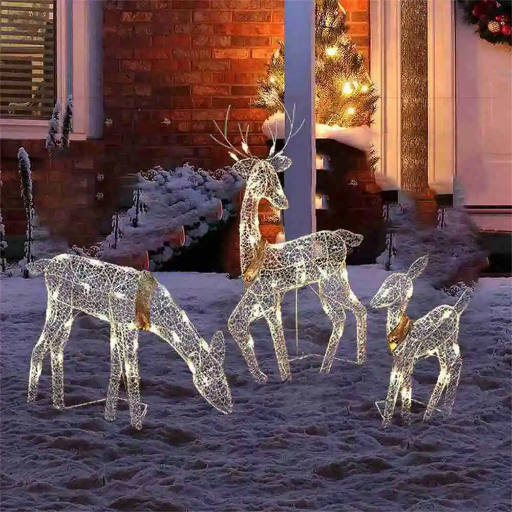 

3Pcs Christmas Elk with Lights Outdoor Garden Ornaments 2023 Merry Christmas Decoration for Home Xmas Gift Navidad 2024 New Year