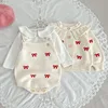 Autumn Winter Toddler Baby Girl Knitting Clothes Suit Long Sleeved Embroidered Knitted Cardigan+Jumpsuit Children Clothes Set
