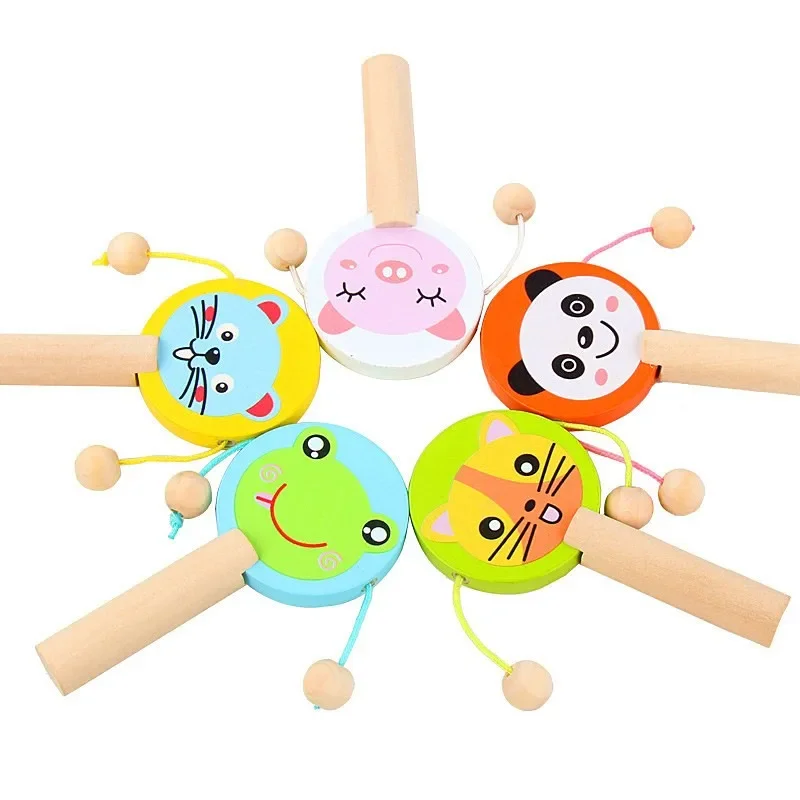 Kids Cartoon Wooden Rattle Drum Handle Clapping Castanets Board For Baby Musical Instrument Preschool Early Educational Toys