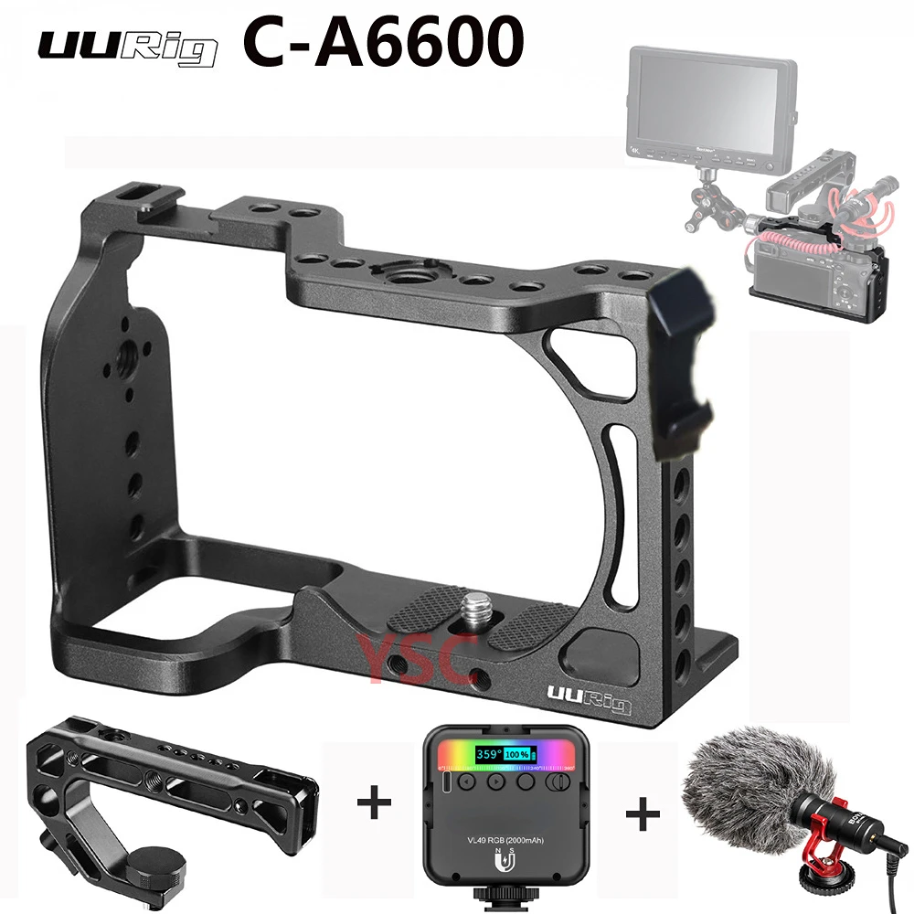 

UURig C-A6600 Aluminum Alloy Camera Cage with Two Cold Shoe Compatible with Microphone and Fill Light For Sony A6600