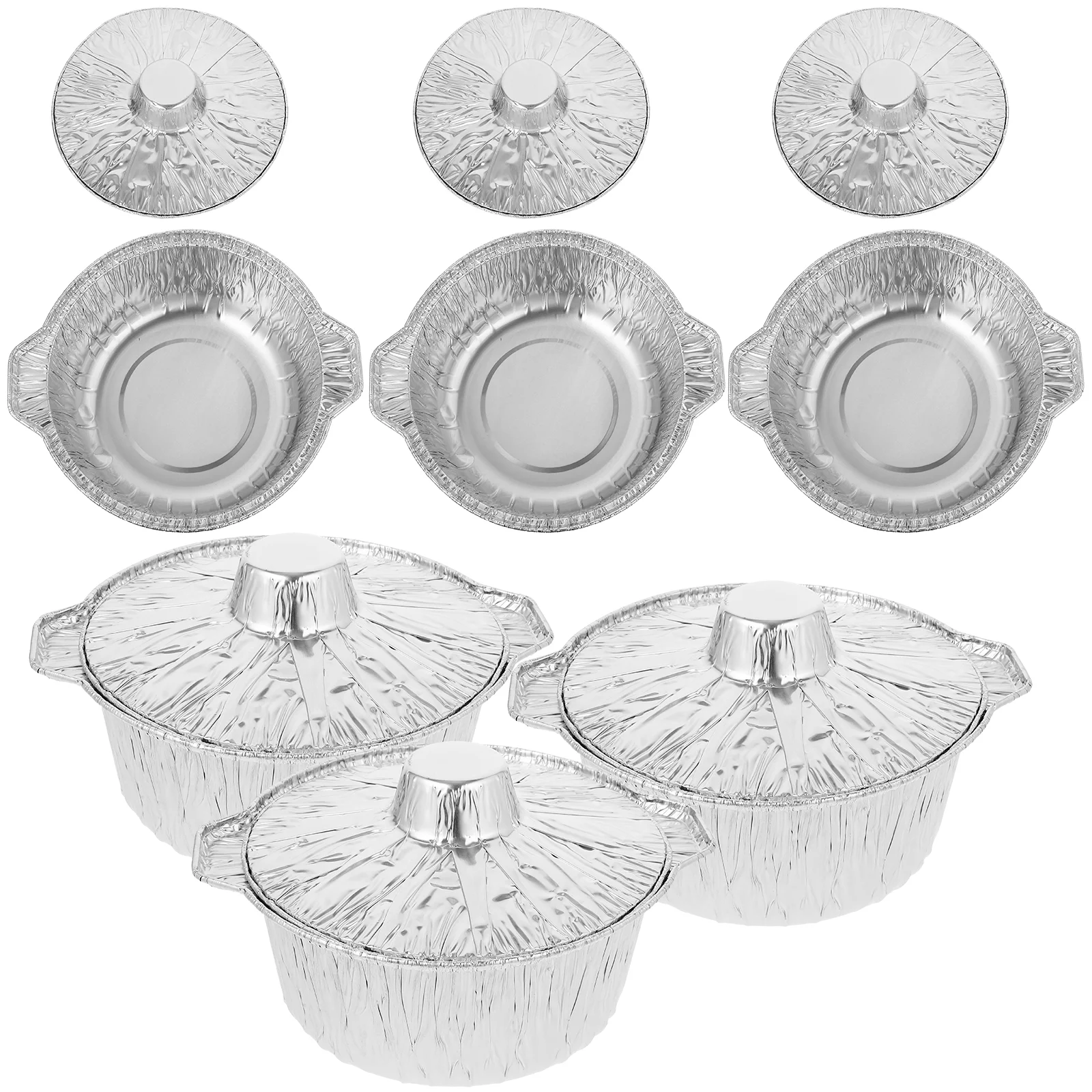 

6pcs Tinfoil Camping Pot Recyclable Vacation Baking Foil Pot Thick Food Pot with Lid